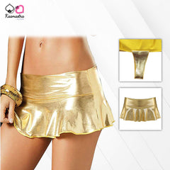 Kaamastra women Flared Wet look Mini Skirt - Golden