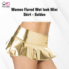 Kaamastra women Flared Wet look Mini Skirt - Golden