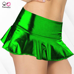 Kaamastra women Flared Wet look Mini Skirt - Green