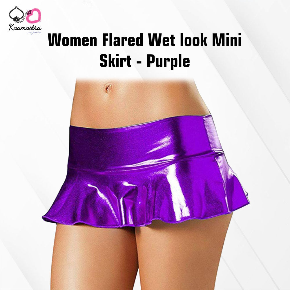 Kaamastra women Flared Wet look Mini Skirt - Purple
