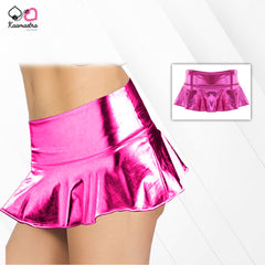 Kaamastra women Flared Wet look Mini Skirt - Rose Red