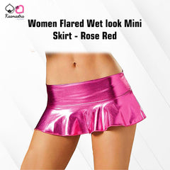 Kaamastra women Flared Wet look Mini Skirt - Rose Red