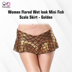Kaamastra women Flared Wet look Mini Fish Scale Skirt - Golden