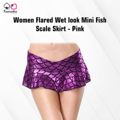 Kaamastra women Flared Wet look Mini Fish Scale Skirt - Pink
