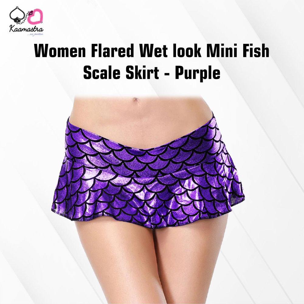 Kaamastra women Flared Wet look Mini Fish Scale Skirt - Purple