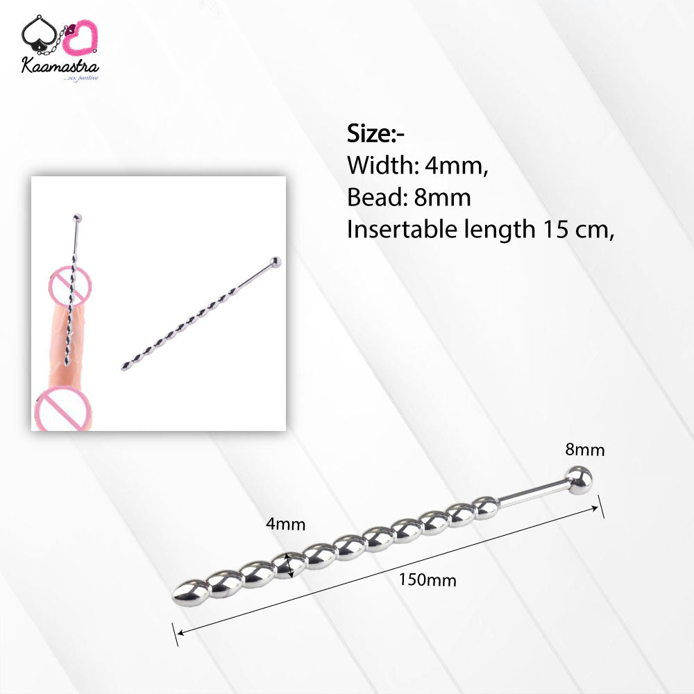 Kaamastra Stainless Steel 4mm Beaded Urethral Obstruction Rod for Men
