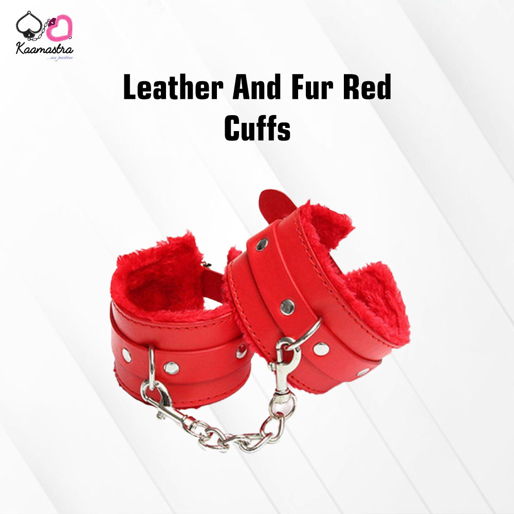 Kaamastra Leather And Fur Red Cuffs