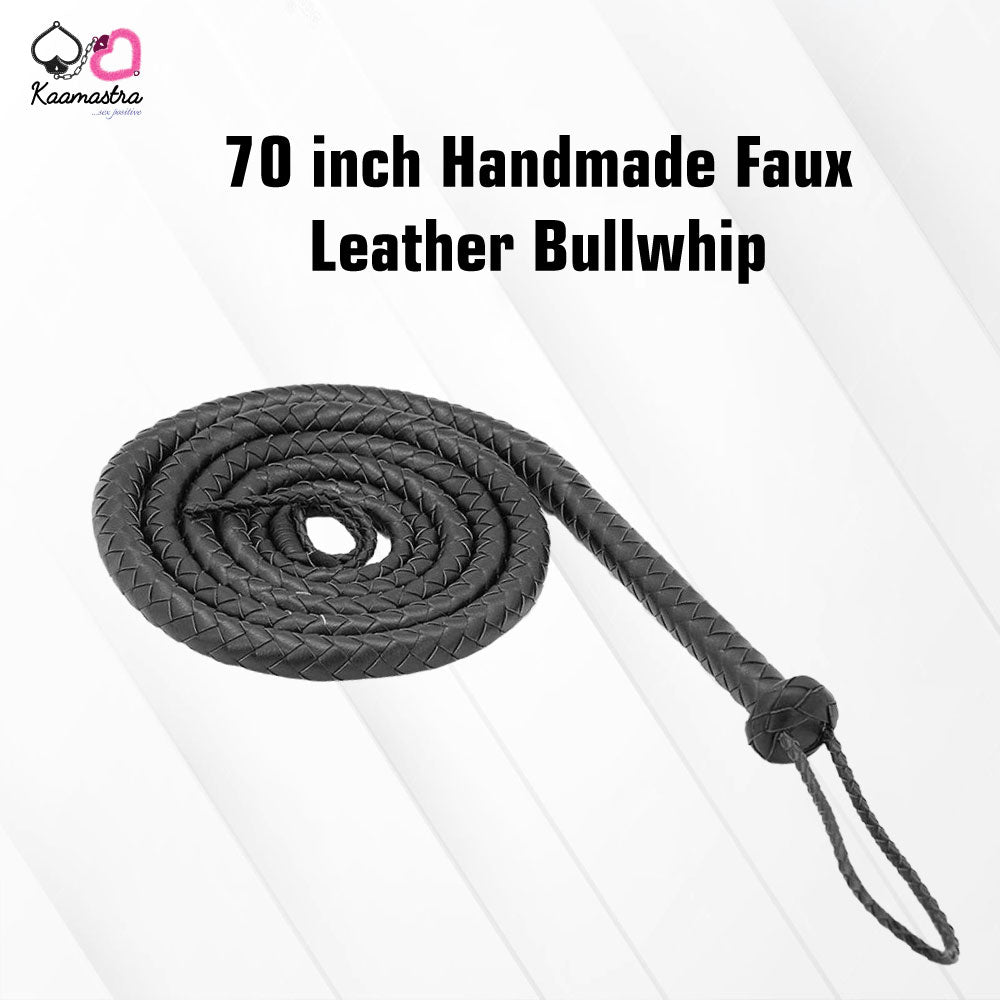 Kaamastra 70-Inch Black Faux Leather Bullwhip - Professional BDSM Whip