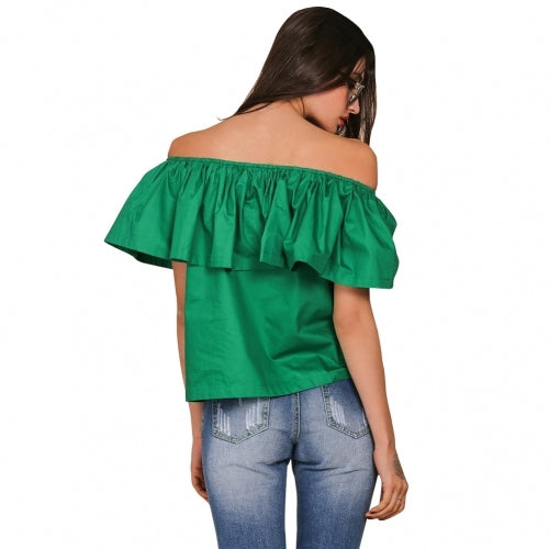 Shoulder Ruffles Crop Top For Womens