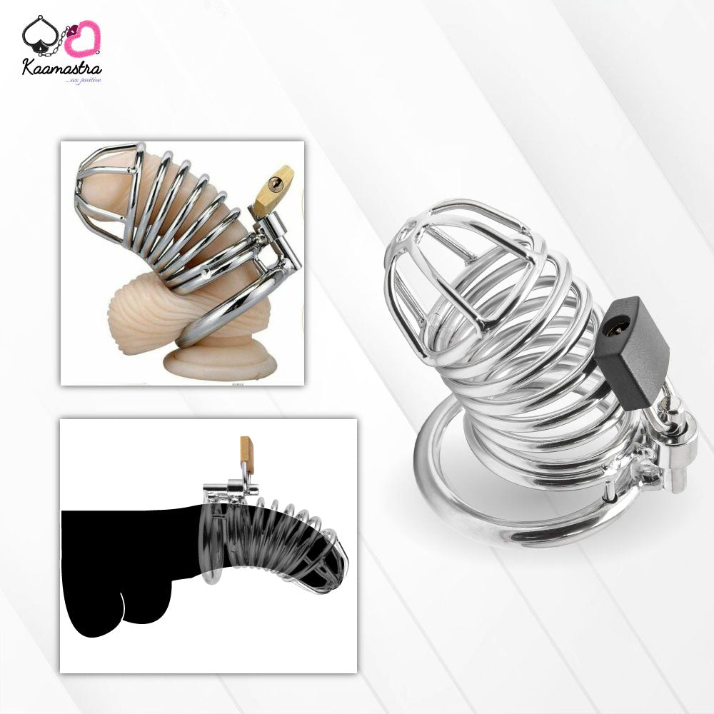Kaamastra birdcage style steel chastity device for men with secure locking mechanism