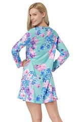 Floral Print Pattern Mini Length Dress For Women