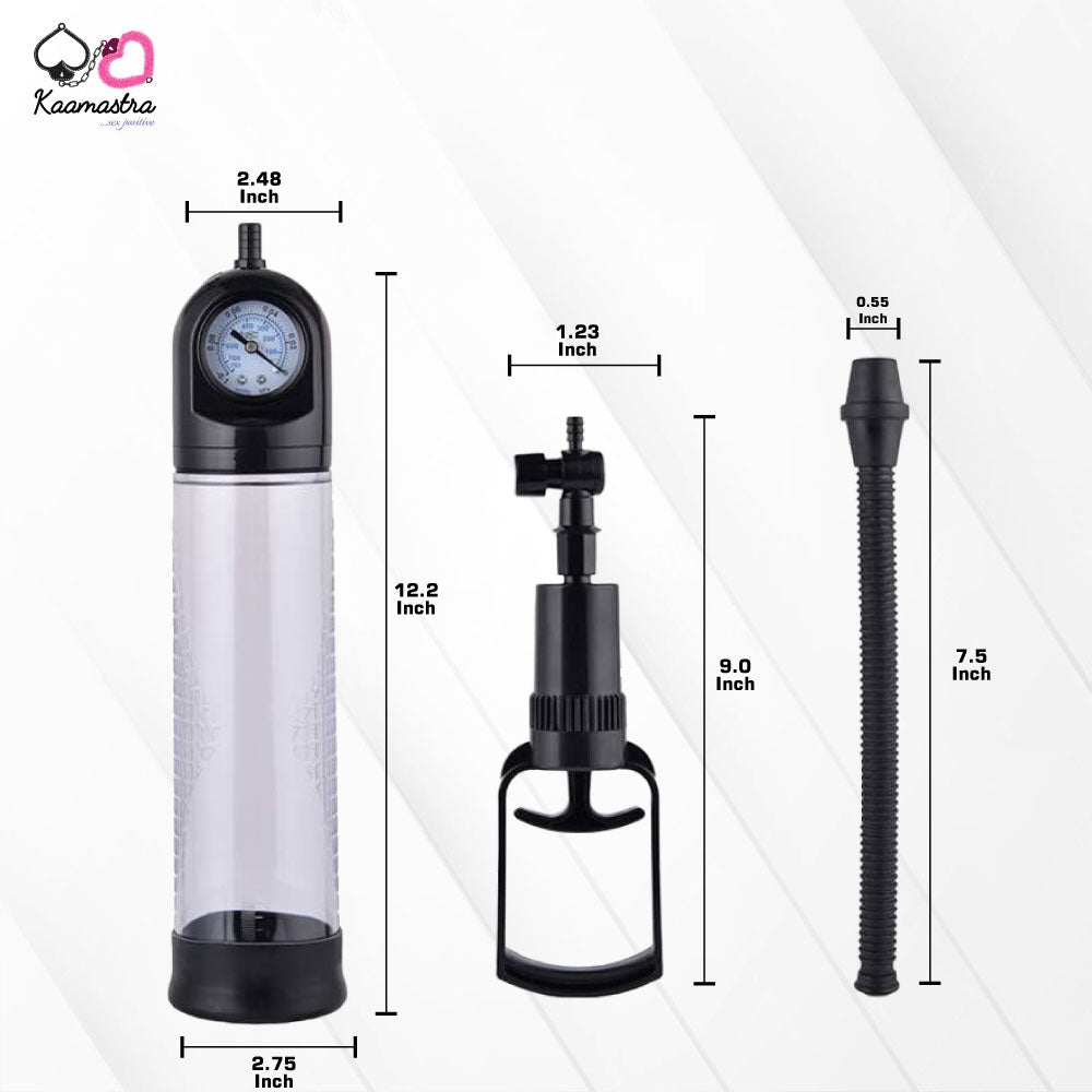 Product dimensions: 12.2-inch length, 2.48-inch chamber - Medical-grade penis pump