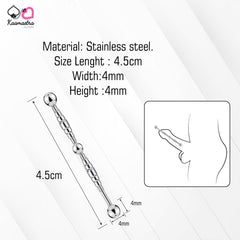 Close-up of Kaamastra urethral sound showing 4.5cm length and 4mm bead dimensions