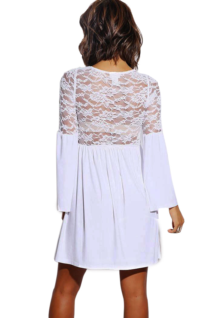 White Full Sleeve Floral Mini Frock Top