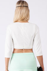 Kaamastra Stylish White Half Sleeve Solid Mesh Top for Women