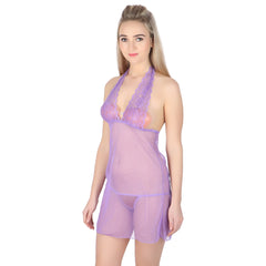 Kaamastra Purple Sexy Halter Nightwear Lace Baby Doll