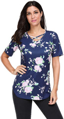 Kaamastra Women's Blue Classic Criss Cross Neck Half Sleeve Top