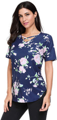 Kaamastra Women's Blue Classic Criss Cross Neck Half Sleeve Top