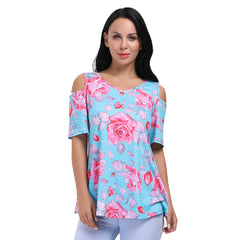 Kaamastra Blue Casual Regular Sleeve Floral Print Womens Top