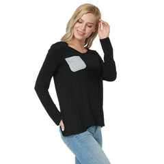 Kaamastra Black Full Sleeve Pocket Design Top Womens T-Shirt