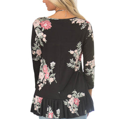 Kaamastra Fabulous Ruffled Trim Three Quarter Sleeves Top