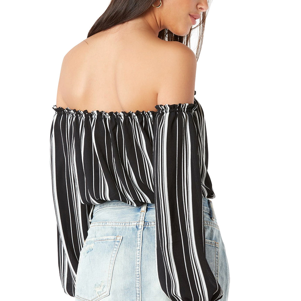 Kaamastra Black Printing Long Sleeves Strapless Crop Top