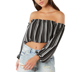 Kaamastra Black Printing Long Sleeves Strapless Crop Top