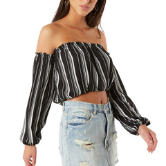 Kaamastra Black Printing Long Sleeves Strapless Crop Top
