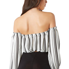 Kaamastra Black and White Stripe Print Full Sleeve Crop Top