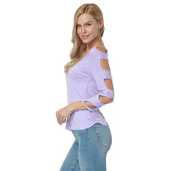 Kaamastra Purple Cutout Full Sleeve  V Neck Top