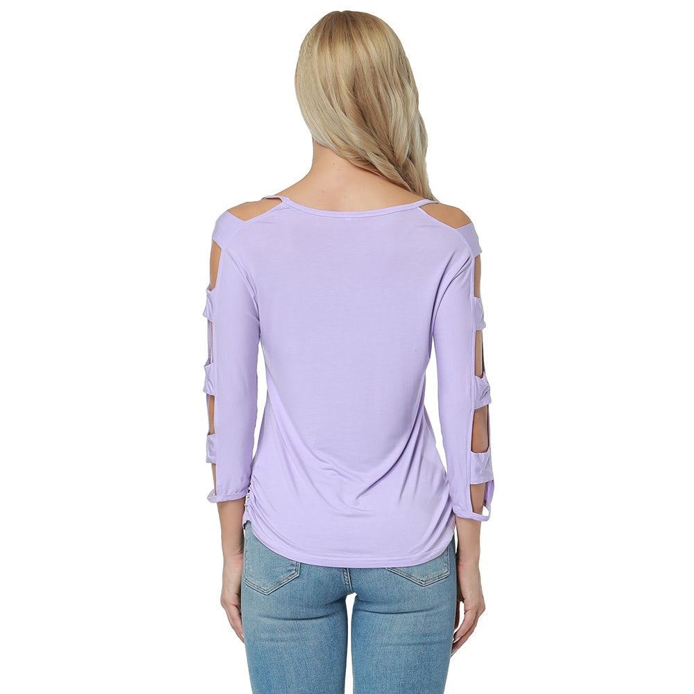 Kaamastra Purple Cutout Full Sleeve  V Neck Top