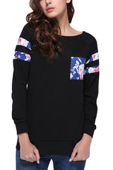 Kaamastra Black Full Sleeve Floral Patch T-shirt Top