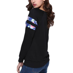 Kaamastra Black Full Sleeve Floral Patch T-shirt Top