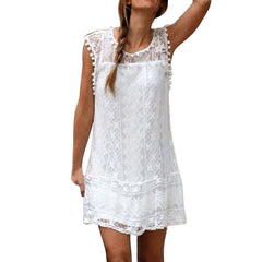 Kaamastra Round Neck Tassel Lace Plain Casual Mini Dresses