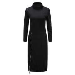 Kaamastra Black Zip Up Sexy Long Bodycon Dress For Women