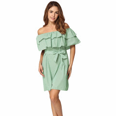 Kaamastra tripe Elastic Slash Neck Dress Tie Plus Size Dresses Green