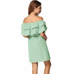 Kaamastra tripe Elastic Slash Neck Dress Tie Plus Size Dresses Green