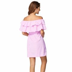 Kaamastra tripe Elastic Slash Neck Dress Tie Plus Size Dresses Pink