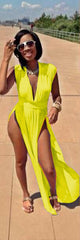 Kaamastra Deep V neck Side Slit Long Dress