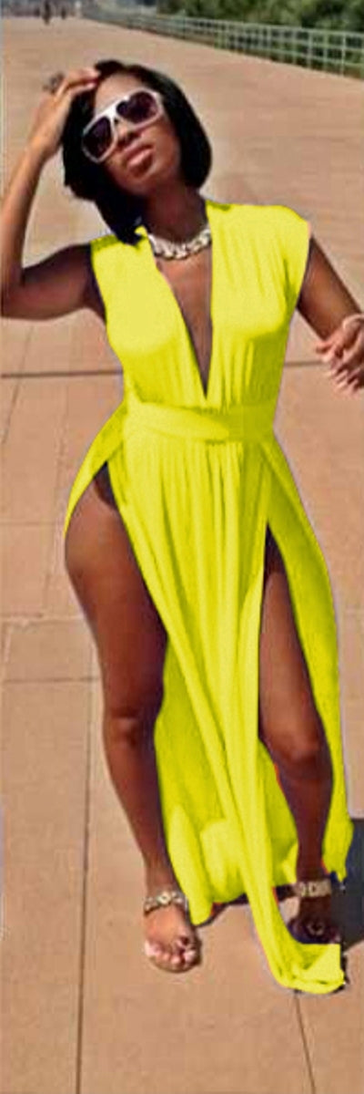 Kaamastra Deep V neck Side Slit Long Dress