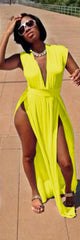 Kaamastra Deep V neck Side Slit Long Dress