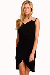 Kaamastra Black Mesh Piping Wrap 2 in 1 Midi Dress