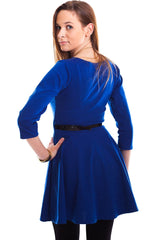 Kaamastra Royal Blue Plain Belted Skater Dress