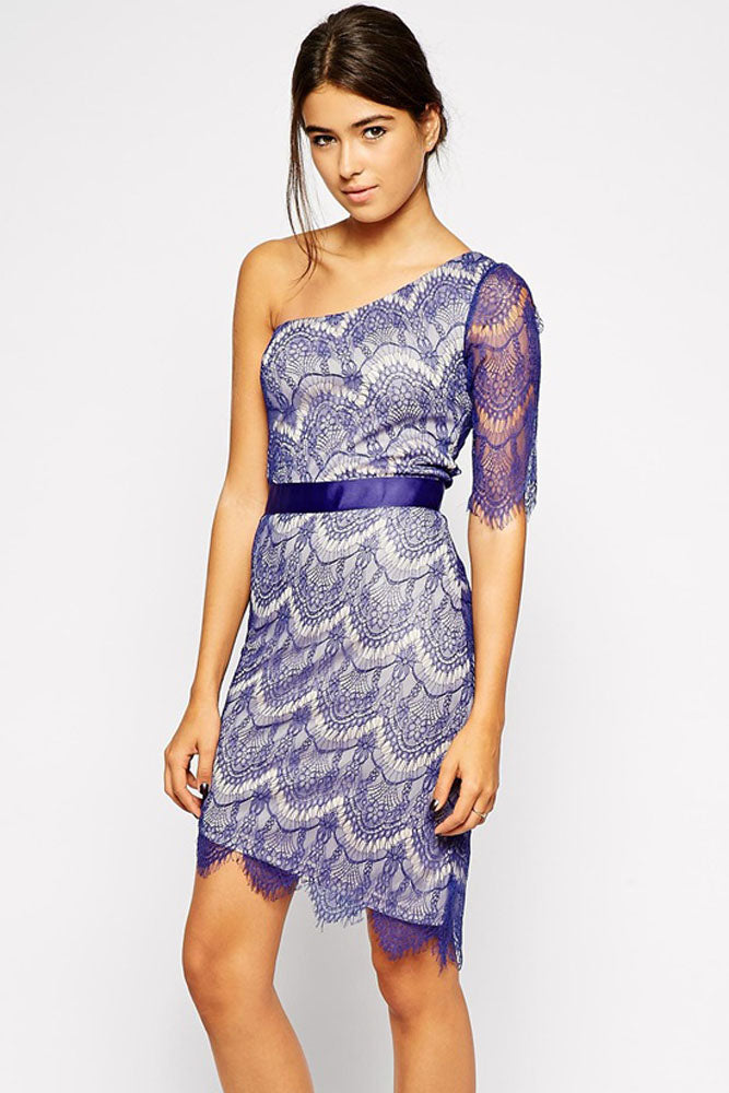 Kaamastra Blue One Shoulder Lace Party Dress