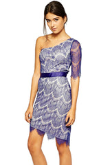 Kaamastra Blue One Shoulder Lace Party Dress