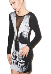 Kaamastra Black Full Sleeve Polyester Round Neck Skull Printed Dress