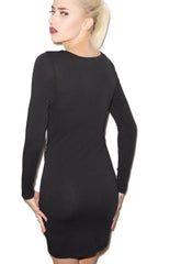 Kaamastra Black Full Sleeve Polyester Round Neck Skull Printed Dress