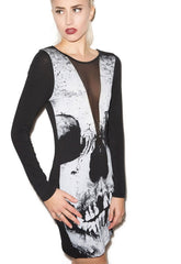 Kaamastra Black Full Sleeve Polyester Round Neck Skull Printed Dress