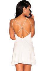Kaamastra White Cross Over Front Short Sleeve Deep Back Dress