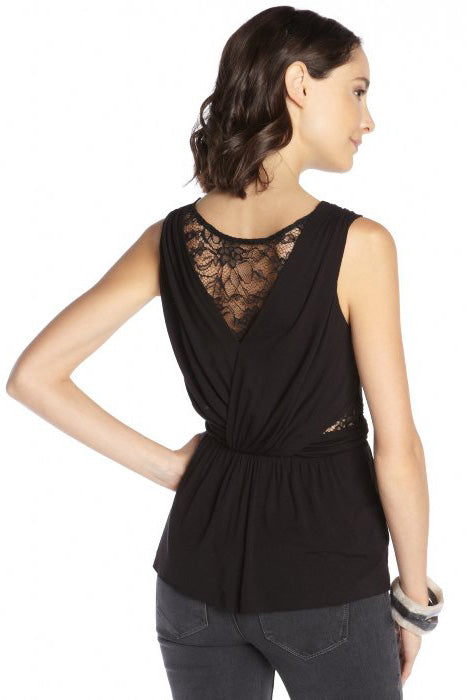Kaamastra Black Floral Lace Sleeveless Criss Cross Waist Top